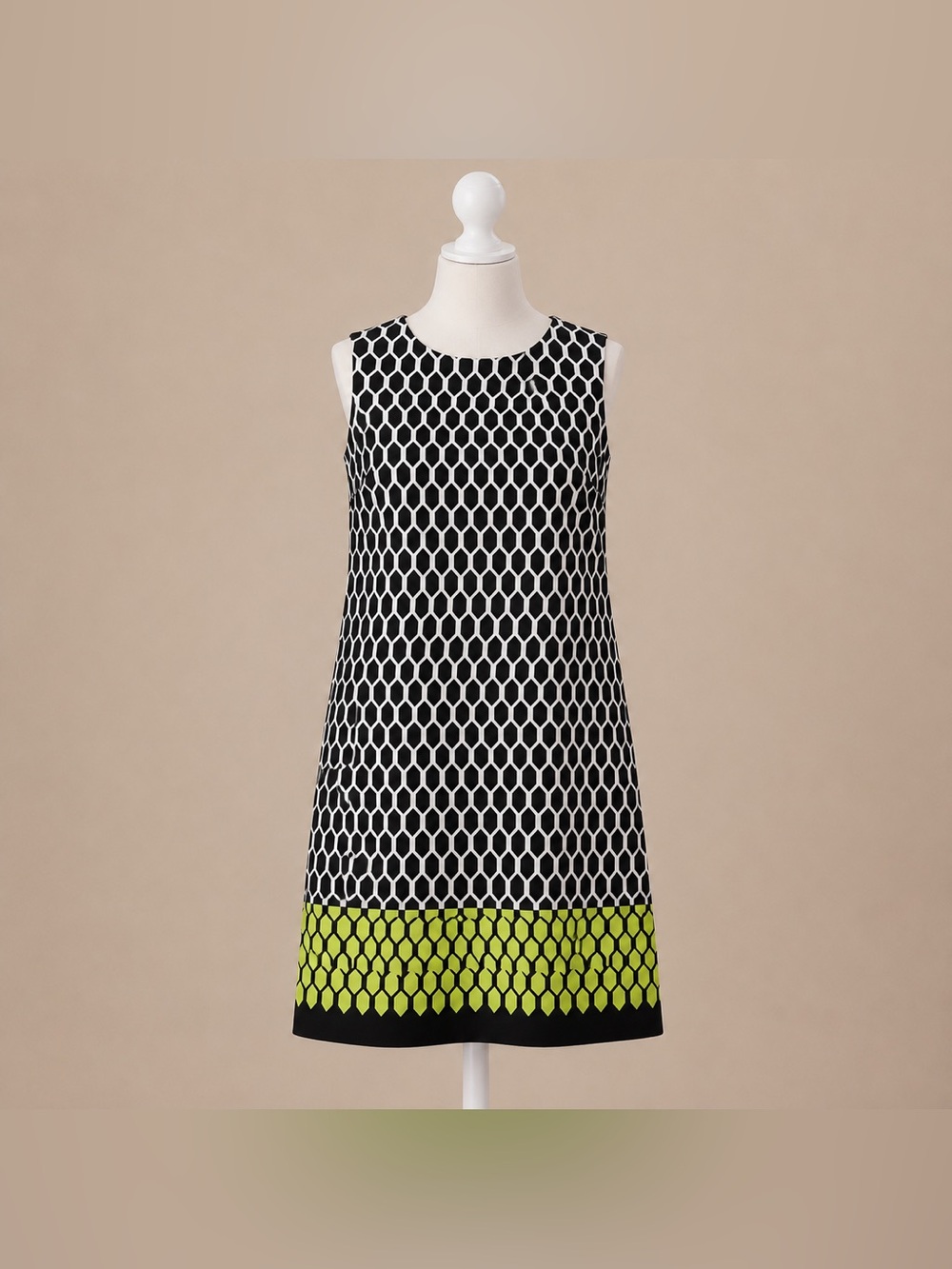 Worthington XL Geometric Shift Dress Black White Lime Sleeveless